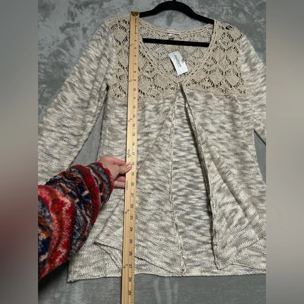 Dressbarn Crochet Knit Open Front Cardigan Women’s Medium Beige Boho Cottagecore